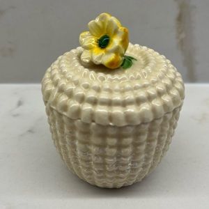 Vintage Yellow Hand Painted Muruhon Hob Nail Sugar Honey Jam Bowl Flower Lid